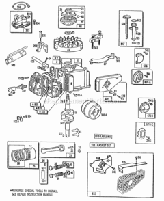 Cyl HeadCylinderPiston Diagram and Parts List for 090782-3040-01  Briggs and Stratton Engine